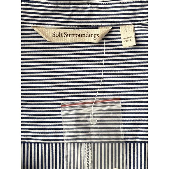 Soft Surroundings Sz L Embroidered Top Blue Striped Cruise Coastal Boho Casual - Picture 14 of 15